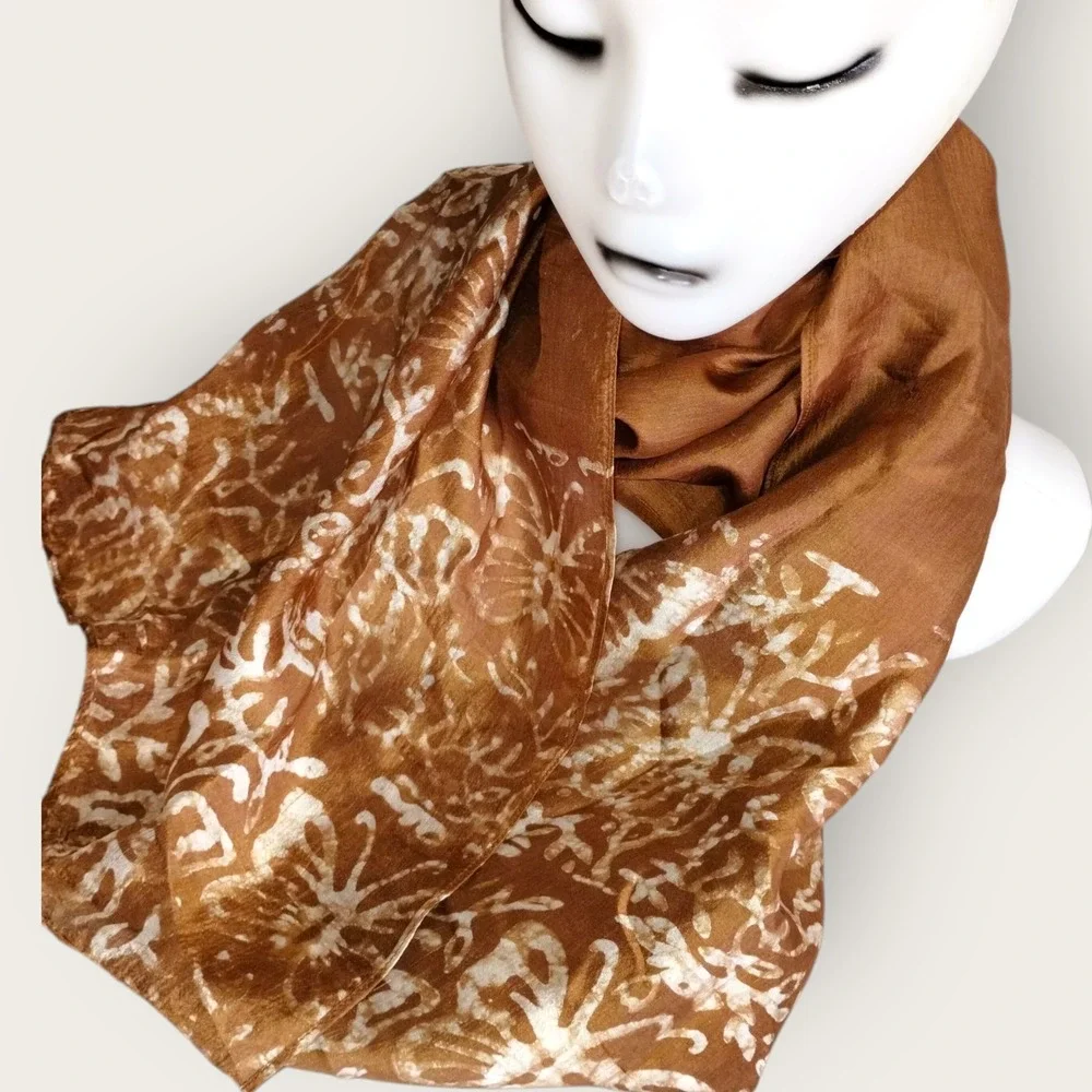 Vintage Marushka‎ Brown Butterfly Silk Scarf Rectangle Natural Screen Print